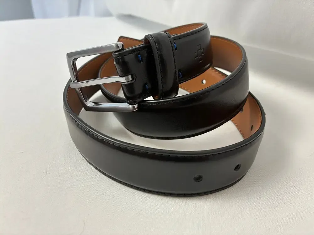 Vince Camuto Genuine Leather Belt Black Silver Tone 34 VC3006